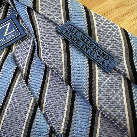 JZ Richard's Men's Blue Striped Silk Repp Tie Long Made in the United States - Picture 3 of 7